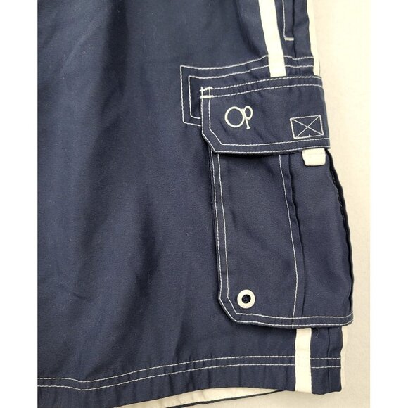Op Mens Dark Navy Cargo Swim Trunks XL Drawstring Waist Pockets - Picture 2 of 8